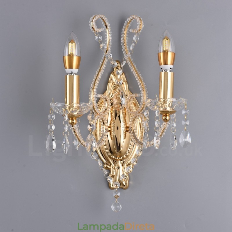 2 Luzes Ouro Preto Estilo Americano Cristal Luz de Parede para Sala de Estar Sala de Jantar Loja de Roupas Café Hotel