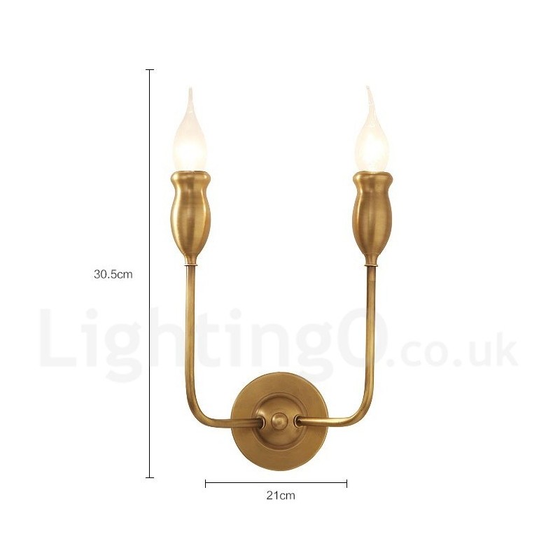 Pure Brass Luxuoso Rústico Retro Vintage Latão 2 Luzes Vela Parede Luz Especial para Hotel Escritório Showroom Sala de Estar Sala de Jantar