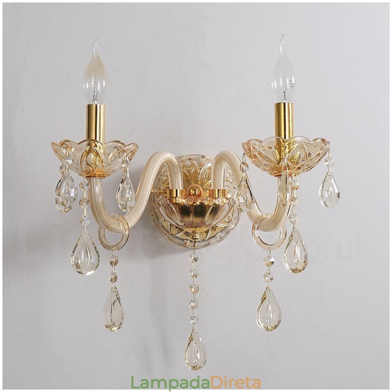 2 Luzes Ouro K9 Cristal Vela Retro Vidro Parede Luz