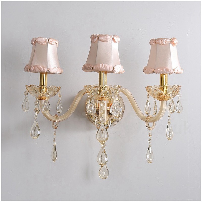 3 Luzes Ouro K9 Cristal Vela Retro Vidro Parede Luz