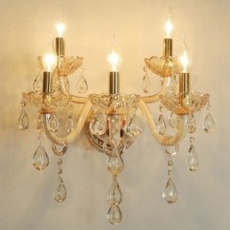 5 Luzes Ouro K9 Cristal Vela Retro Vidro Parede Luz