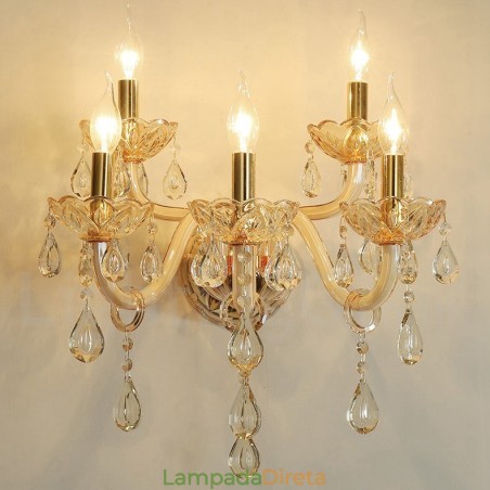 5 Luzes Ouro K9 Cristal Vela Retro Vidro Parede Luz 5 Luzes Ouro K9 Cristal Vela Retro Vidro Parede Luz