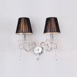 2 Luzes Cromadas Prata K9 Cristal Vela Retro Vidro Parede Luz com Tecido Preto Abajures