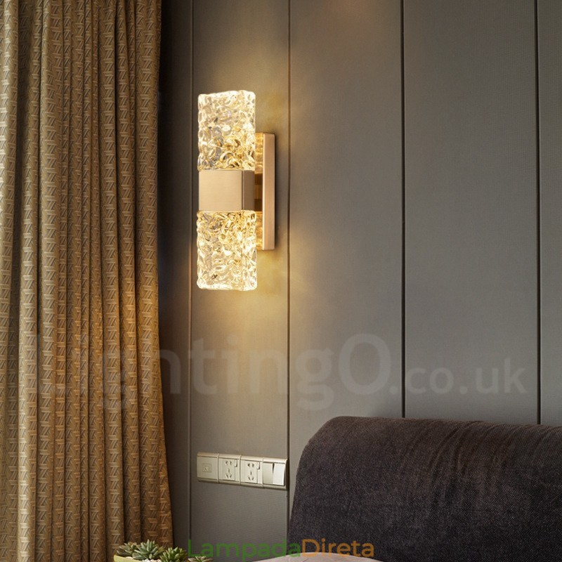 Luminária de parede de cristal moderna embutida para cabeceira, varanda, corredor, sala de estar, quarto, estudo