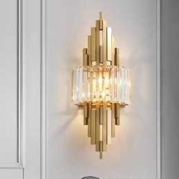 Luminária de parede de cristal de luxo pós-moderna para sala de estar, fundo de TV, parede de cabeceira, luz de parede