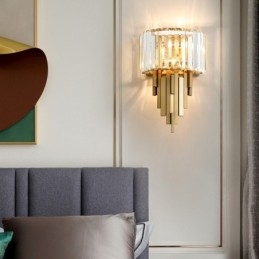 Luminária de parede de cristal de luxo pós-moderna para sala de estar, fundo de TV, parede de cabeceira, luz de parede