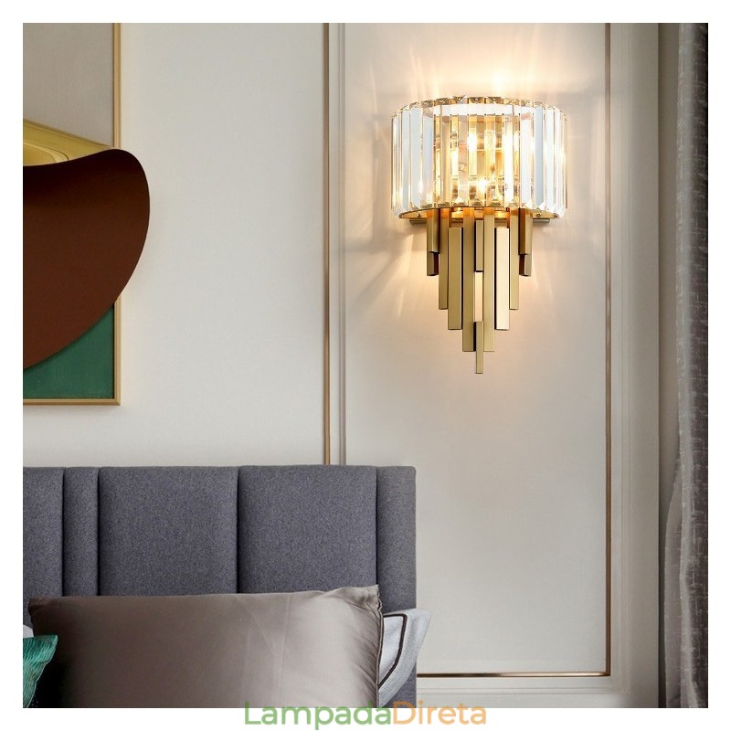 Luminária de parede de cristal de luxo pós-moderna para sala de estar, fundo de TV, parede de cabeceira, luz de parede