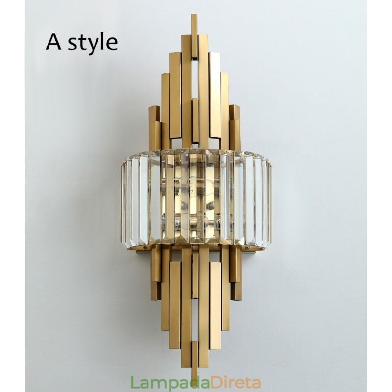 Luminária de parede de cristal de luxo pós-moderna para sala de estar, fundo de TV, parede de cabeceira, luz de parede
