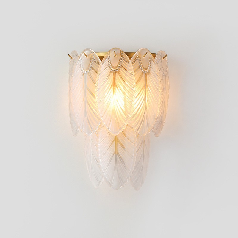 Apliques de parede de cristal de penas francesas nórdicas Iluminação pós-moderna Sala de estar de luxo Parede de fundo Corredor como painel de hotel Lâmpada de parede