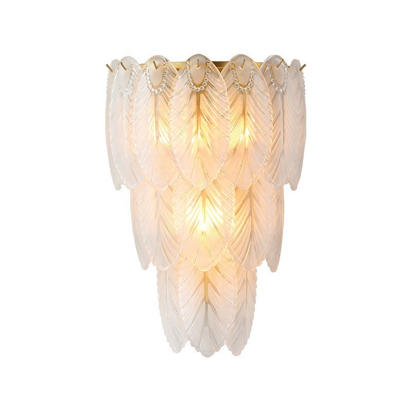 Apliques de parede de cristal de penas francesas nórdicas Iluminação pós-moderna Sala de estar de luxo Parede de fundo Corredor como painel de hotel Lâmpada de parede
