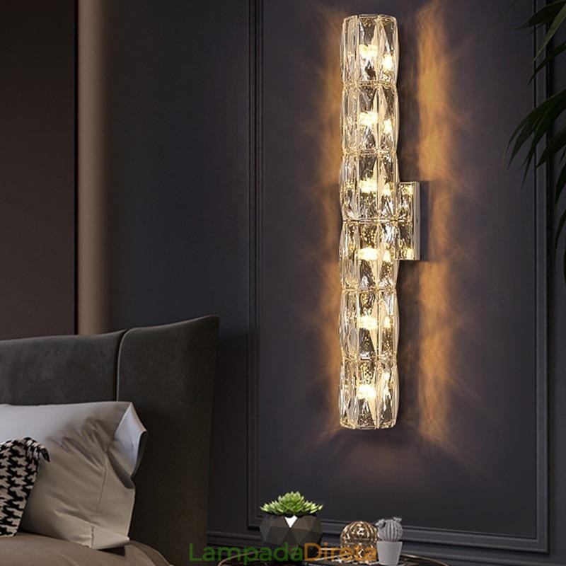 Luminária de parede para sala de estar, luminária de cabeceira simples e luxuosa para quarto, hall de entrada do hotel, corredor, projeto de villa, arandelas de parede de cristal em aço inoxidável