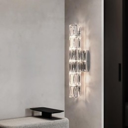 Luminária de parede para sala de estar, luminária de cabeceira simples e luxuosa para quarto, hall de entrada do hotel, corredor, projeto de villa, arandelas de parede de cristal em aço inoxidável