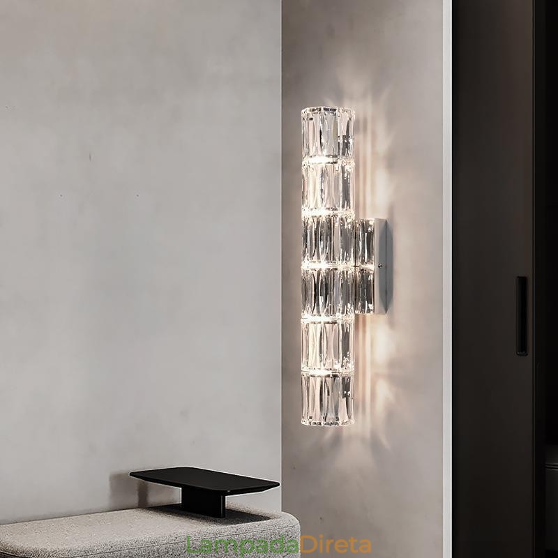 Luminária de parede para sala de estar, luminária de cabeceira simples e luxuosa para quarto, hall de entrada do hotel, corredor, projeto de villa, arandelas de parede de cristal em aço inoxidável