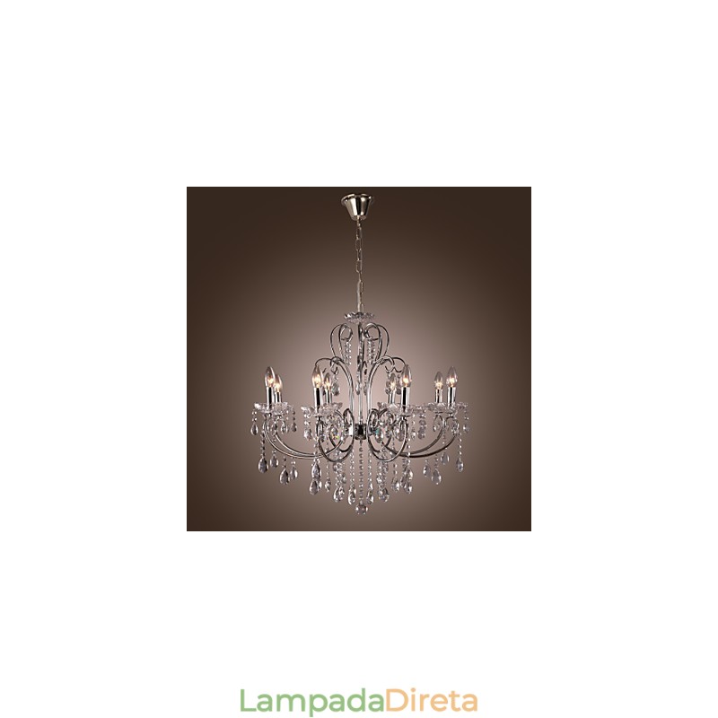Lustre de cristal cromado clássico tradicional em metal
