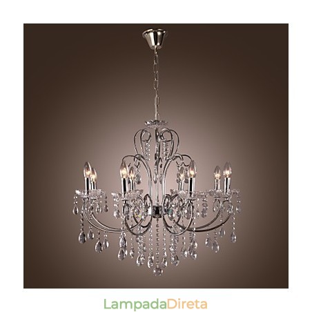 Lustre de cristal cromado clássico tradicional em metal Lustre de cristal cromado clássico tradicional em metal