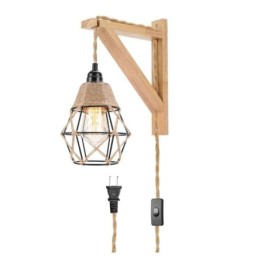Luminária de parede de ferro com corda de cânhamo, luminária de parede retrô pastoral americana com plugue