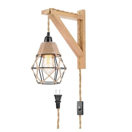 Luminária de parede de ferro com corda de cânhamo, luminária de parede retrô pastoral americana com plugue Luminária de parede de ferro com corda de cânhamo, luminária de parede retrô pastoral americana com plugue