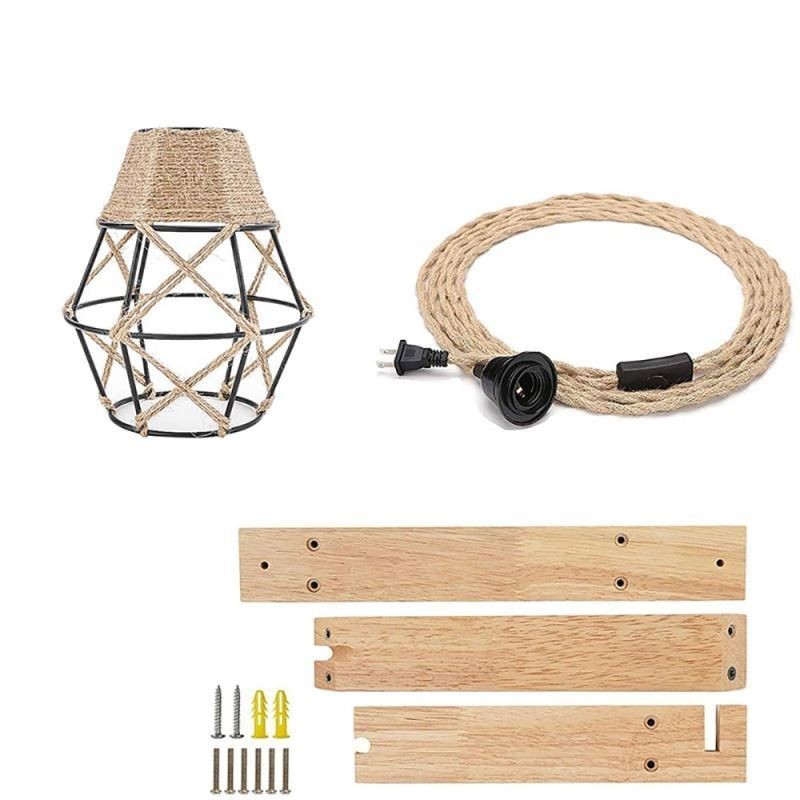 Luminária de parede de ferro com corda de cânhamo, luminária de parede retrô pastoral americana com plugue