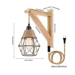 Luminária de parede de ferro com corda de cânhamo, luminária de parede retrô pastoral americana com plugue