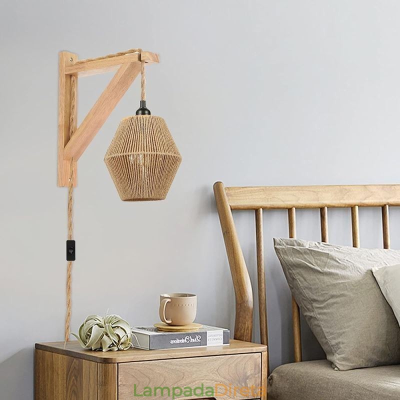 Luminária de parede de corda de papel American Pastoral Retro com plugue