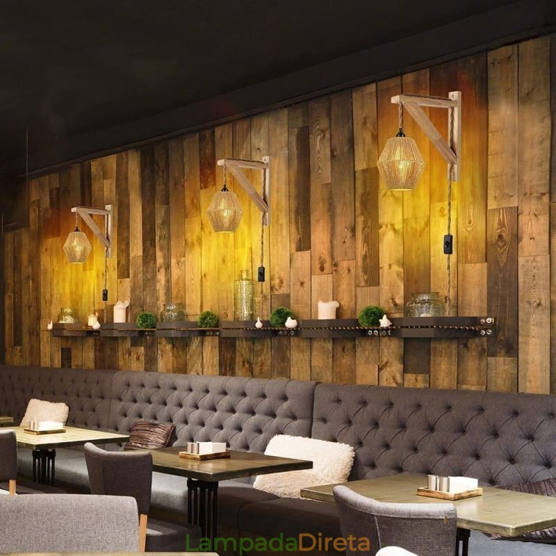 Luminária de parede de corda de papel American Pastoral Retro com plugue