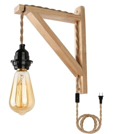 Aplique de parede de madeira maciça American Pastoral Retro Hemp String Wall Light com plugue Aplique de parede de madeira maciça American Pastoral Retro Hemp String Wall Light com plugue