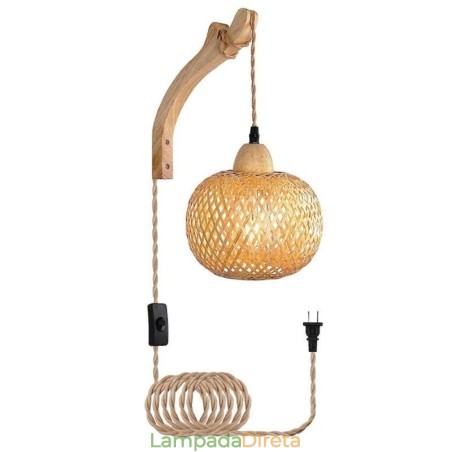 Luminária de parede de bambu American Pastoral Retro Hemp String Wall Light com plugue Luminária de parede de bambu American Pastoral Retro Hemp String Wall Light com plugue