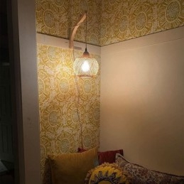 Luminária de parede de bambu American Pastoral Retro Hemp String Wall Light com plugue