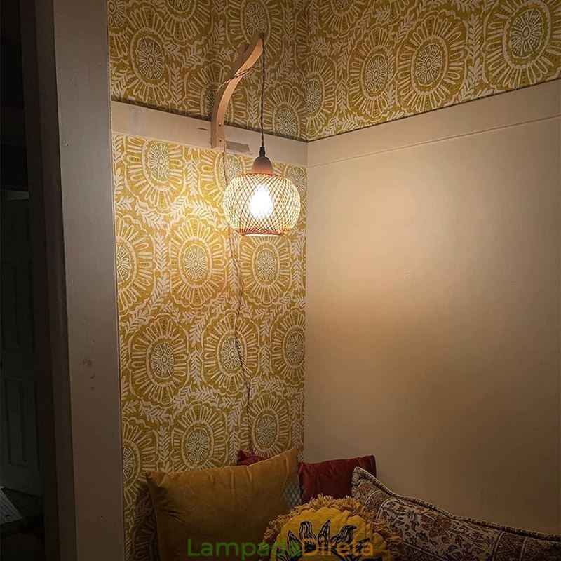 Luminária de parede de bambu American Pastoral Retro Hemp String Wall Light com plugue