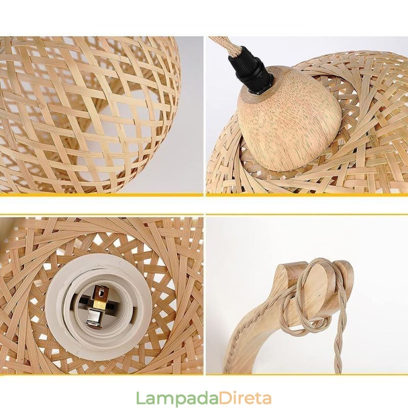 Luminária de parede de bambu American Pastoral Retro Hemp String Wall Light com plugue