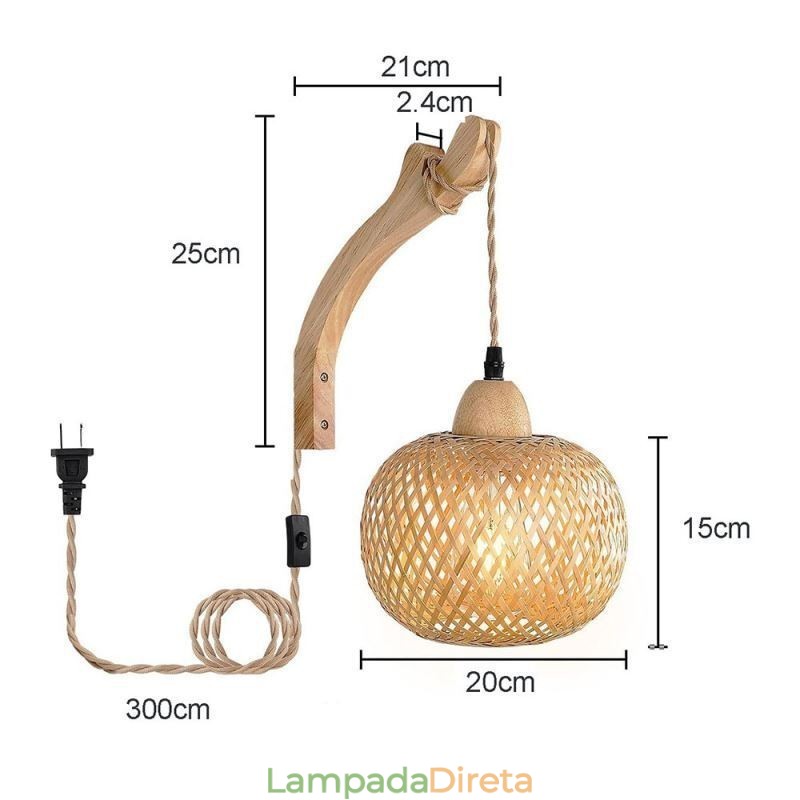 Luminária de parede de bambu American Pastoral Retro Hemp String Wall Light com plugue