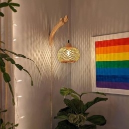 Luminária de parede de bambu American Pastoral Retro Hemp String Wall Light com plugue