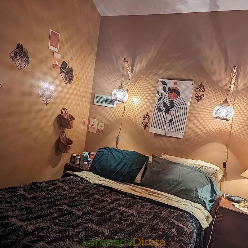 Luminária de parede de bambu American Pastoral Retro Hemp String Wall Light com plugue