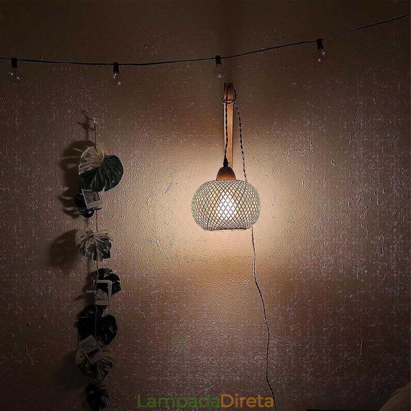 Luminária de parede de bambu American Pastoral Retro Hemp String Wall Light com plugue
