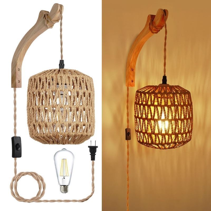 American Retro Wall Sconce 3M Corda de Cânhamo Pendurado Linha Corda de Papel Tecido Abajur