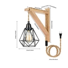 American Retro Wall Sconce 2.5M Corda de Cânhamo Fio Pendurado Abajur de Ferro Preto Pintado