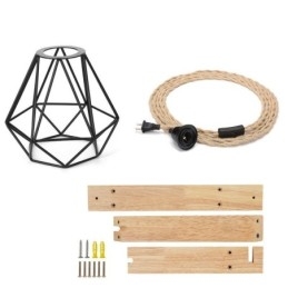 American Retro Wall Sconce 2.5M Corda de Cânhamo Fio Pendurado Abajur de Ferro Preto Pintado