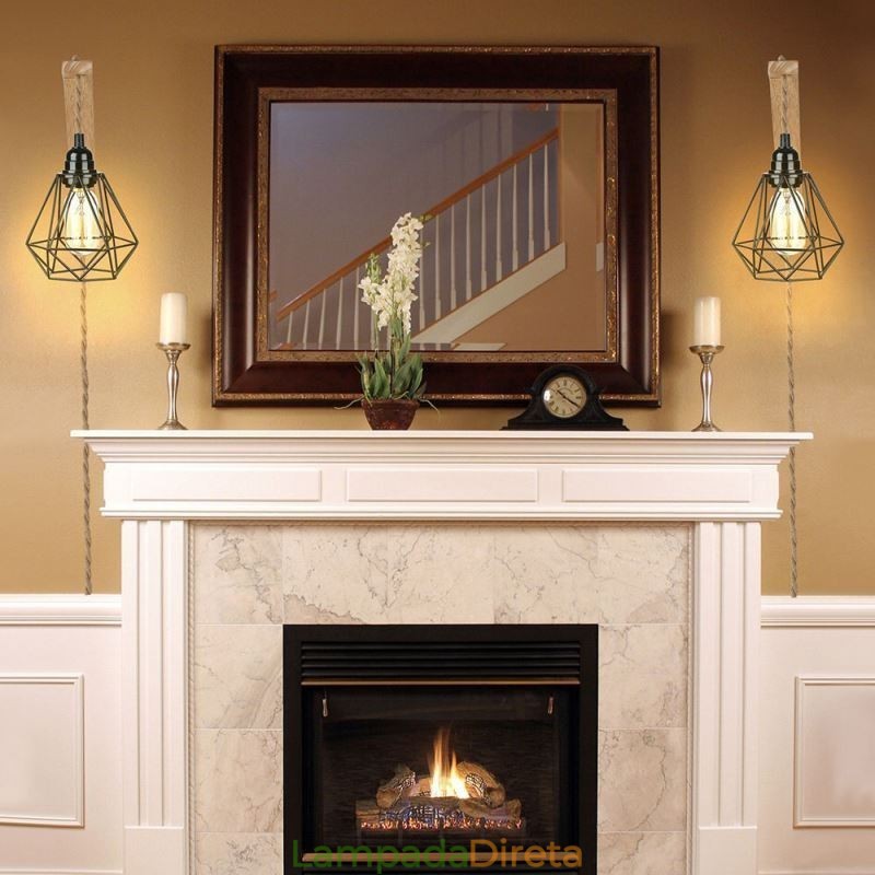 American Retro Wall Sconce 2.5M Corda de Cânhamo Fio Pendurado Abajur de Ferro Preto Pintado
