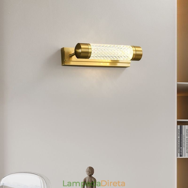Luminária de parede Cilindro de acrílico de latão Espelho Luz frontal
