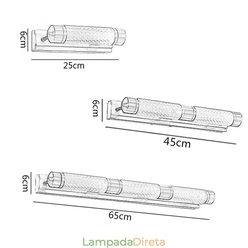 Luminária de parede Cilindro de acrílico de latão Espelho Luz frontal