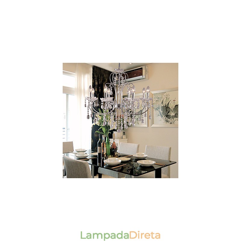 Lustre de cristal cromado clássico tradicional em metal