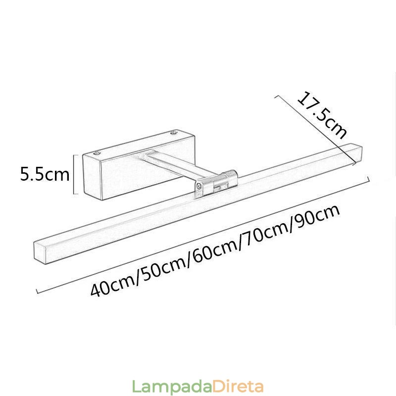 Luminária de parede ajustável com ângulo de luz frontal de espelho estilo nórdico para banheiro