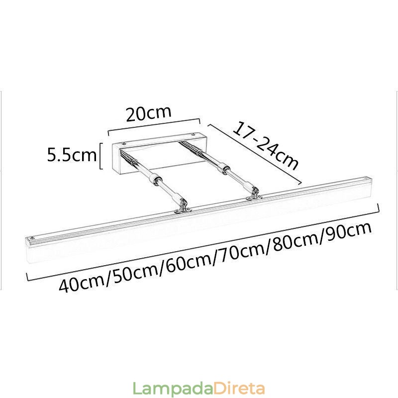 Espelho Frontal Luz Acrílico Esticável Sconce Lâmpada Corredor Banheiro