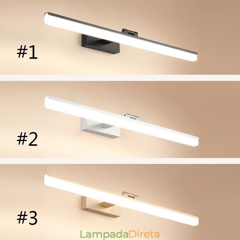 Luminária de parede moderna com espelho e luz frontal para banheiro