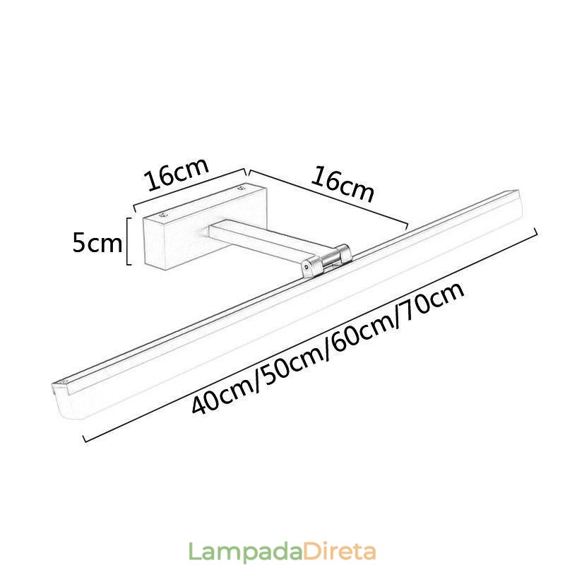 Luminária de parede moderna com espelho e luz frontal para banheiro