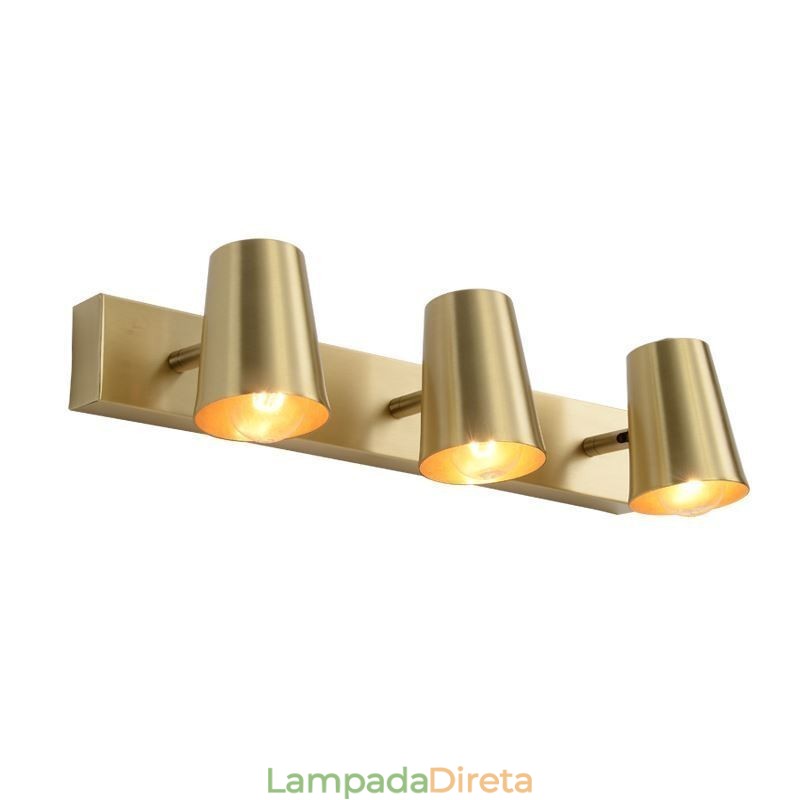 Luminária de parede com foco de luz frontal de espelho de latão nórdico