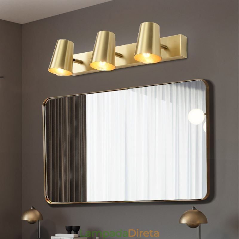 Luminária de parede com foco de luz frontal de espelho de latão nórdico
