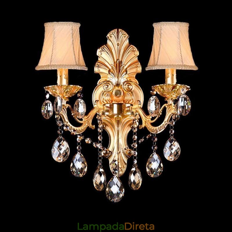 Luminária de parede europeia Golden Petal Wall Sconce Exquisite Crystal Drops Light Iluminação de cabeceira