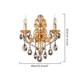 Luminária de parede europeia Golden Petal Wall Sconce Exquisite Crystal Drops Light Iluminação de cabeceira