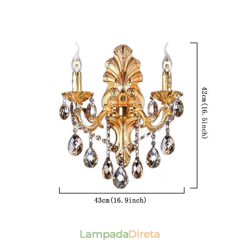 Luminária de parede europeia Golden Petal Wall Sconce Exquisite Crystal Drops Light Iluminação de cabeceira